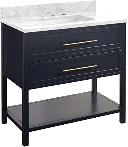 Signature Hardware 449208 Robertson 36" Free Standing Single Vanity Cabinet Set with Wood Cabinet, Vanity Top and Rectangular Undermount Sink - 8" Faucet Holes