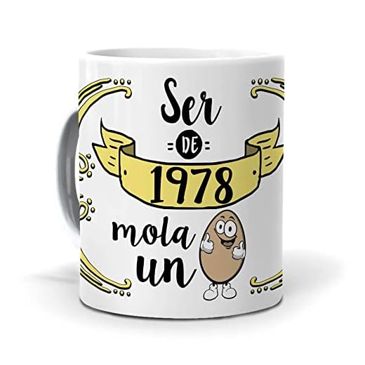 mundohuevo Taza Única de Años | Ser de 1978 Mola un Huevo | Taza para Regalar de Café y Té Graciosas | Detalle Original para Cumpleaños | Frases Divertidas para Sorprender | Capacidad 350 ML