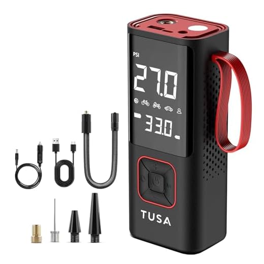 TUSA Cordless Tyre Inflator - Dual Mode Battery & 12V Car Port, 2X Faster Inflation Wireless Air Pump, 150PSI Portable Air Compressor for Cars, Bikes, Motorcycles, Balls, and Inflatables (Red)