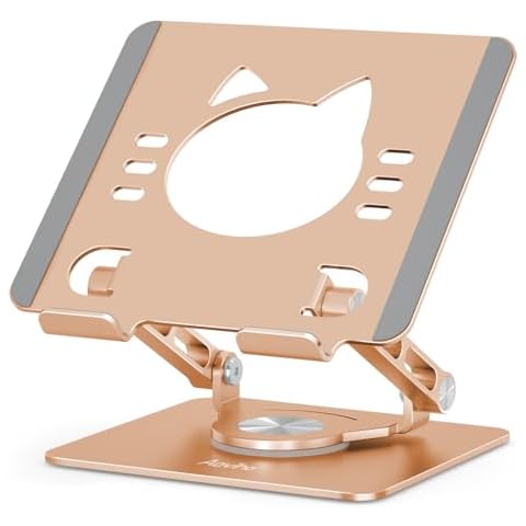 Aoviho Tablet Stand 360° Rotating Aluminum Holder, Adjustable, Portable and Foldable Monitors Stand for iPads, Compatible with 4-12.9" Tablets, Golden Cover