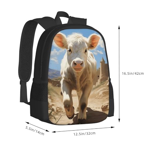 Commuter Unisex White Cow Rural Path Backpack Spacious Compartments for Work Essentials Casual Outings & Trips 17 Inch3