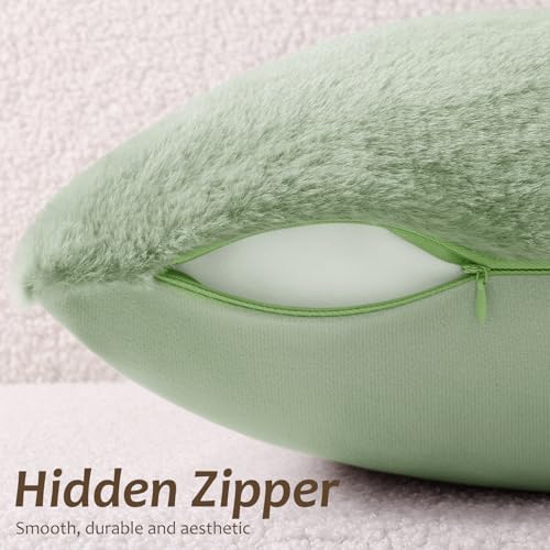 Pallene Faux Fur Plush Throw Pillow Covers 26x26 Set of 2, Soft Fluffy Couch Pillow Covers for Living Room, Sage Green