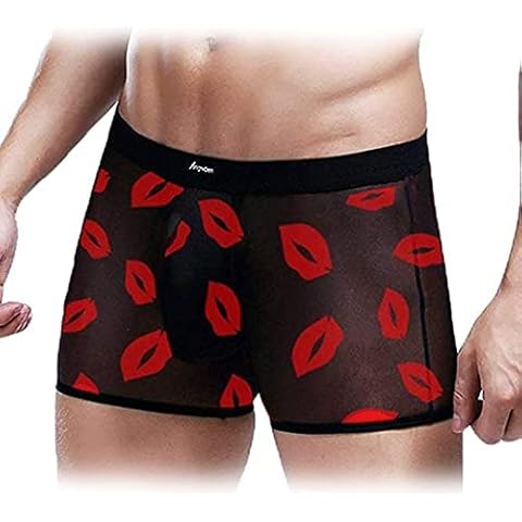 EULLA Men's Mesh Shorts Boxers Underwear, 1# Black Lips, M Cover