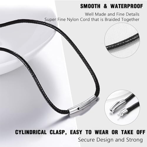 3MM Lederkette Herren, 50CM Schwarz Geflochten Halskette für Männer, Kette für Anhänger Mit Edelstahl Verschluss