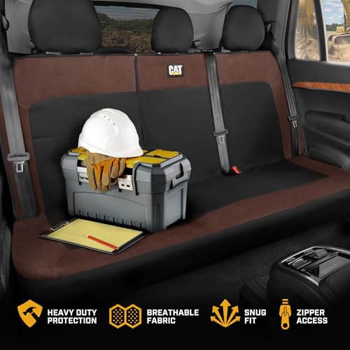 Image of CAT MeshFlex Brown Rear Seat Cover for Cars, SUVs & Mid-Size Pickup Trucks - Durable 60 /40 Split Rear Bench Seat Protector, Back Seat Cover, Interior Auto Accessory, Not for Full-Size Pickup Trucks