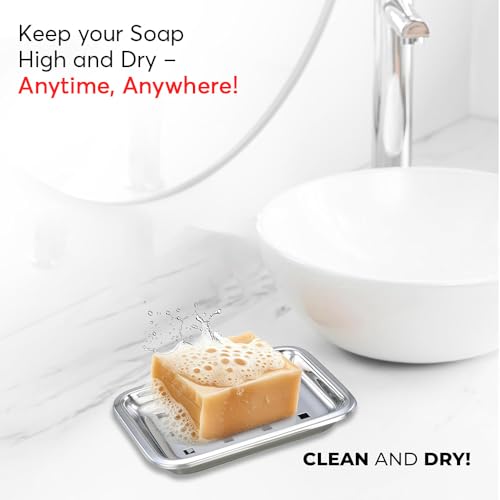 Image of Expresso Soap Dish Holder Stainless Steel Double Layer Soap Tray with Drain for Bathroom, Shower, Tub and Kitchen Sink (Rectangle)
