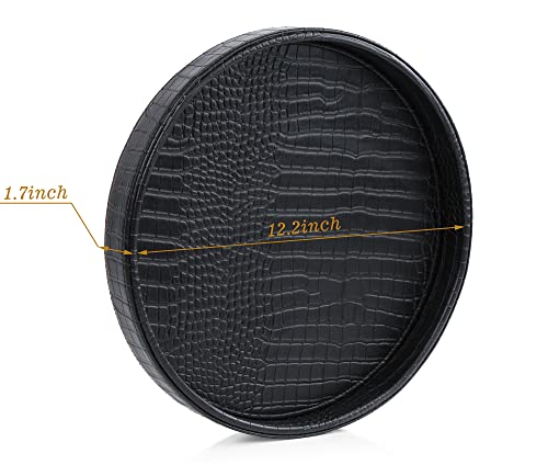 HofferRuffer Faux Leather Round Serving Tray, Vegan Croco Leather Decorative Tray, Food Tray for Storage Drinks, Snack & Cosmetics, Dia.12'' x 1.6'' (Black) by HofferRuffer - Image 2
