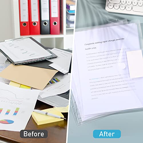 Yeaqee 100 Pcs Binder Pockets 11 Holes, Clear Poly Binder Envelopes with Hook Loop Closure and Label Pocket, Fits 8.5x11 Letter Size for 2/3/4 Ring Binders, Back to School Supplies - Image 6