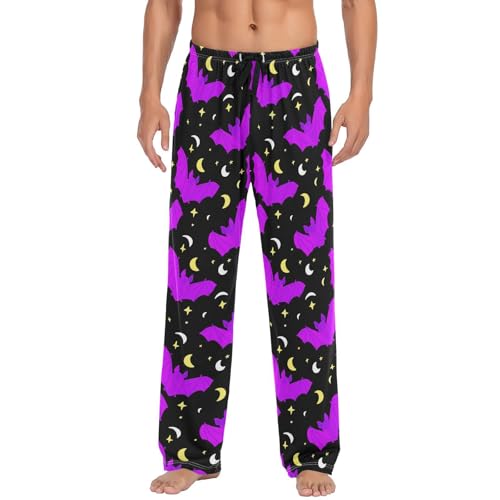 Men’s Halloween Bats Pajama Pants with Pockets, Comfortable Lounge Sleep Bottoms#571