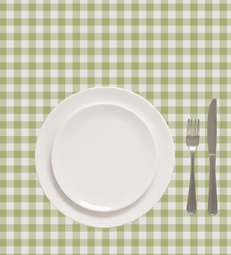 Image of Casableu Gingham Checks Light Green Table Cloth for 6 Seater Dining Table | 52x72 Inch Rectangular Table Cover | Dust-Proof, Washable Fabric | Decorative Checkered Dining Table Cover for Home