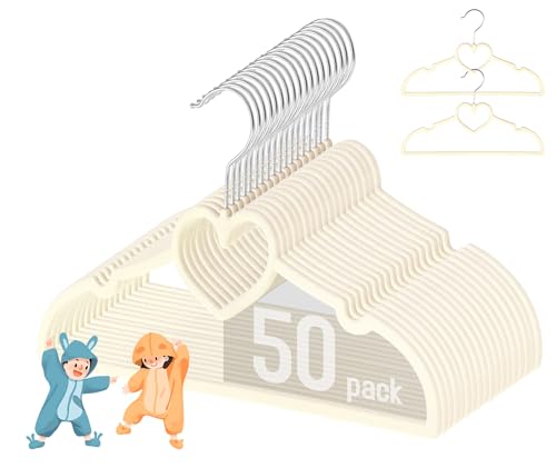 Image of GOSCHE Baby Velvet Hangers 50 Pack, Durable Toddler Hangers for Closet, 12.8 inch Cute Kid Hanger, Premium Velvet Children Hanger for Infant, Non-Slip, Cream