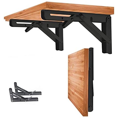 Hniuyun 2Pcs Folding Shelf Brackets, Heavy Duty Stainless Steel Shelf Bracket for Table Work Space Saving DIY Bracket, Load Capacity:110lb (16inch) Cover