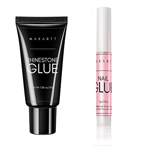 Makartt Nail Tips Nail Glue With Nail Rhinestone Glue Gel Bundle, 40Pcs Nail Glue For Acrylic False Nail Tips, Super Strong Gem Glue Gel 1.06Oz Nail Lamp Needed For Nail Glitter Jewels Crystals #TOP27