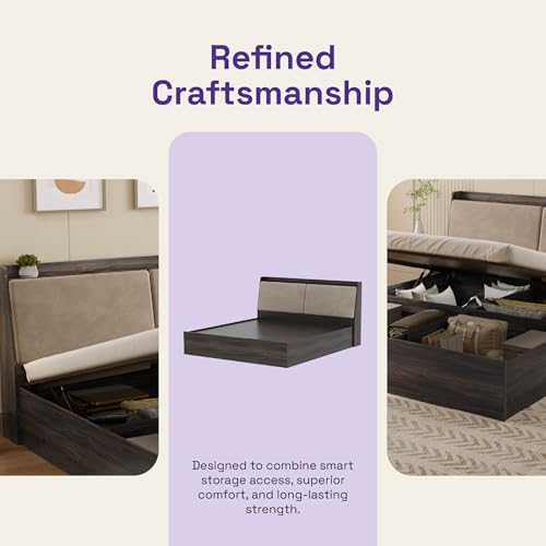 Image of Wakefit Bed | 3 Yr Warranty | King Size Bed, Hydraulic Storage & Foam-Cushioned Upholstery Headboard, Density:680-750 kg /m, Termite & Borer Resistant, Fits Mattresses Up to 8 Inches (Mars78x72 - WM)
