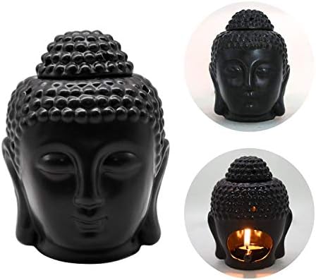 Buddha Candle Wax Burner Ceramic Incense Burner Aromatherapy Oil Burner Candle Holder Thai Buddha Head Design Essential Oil Burner Tealight Candle Holders with Spoon for Home Decor