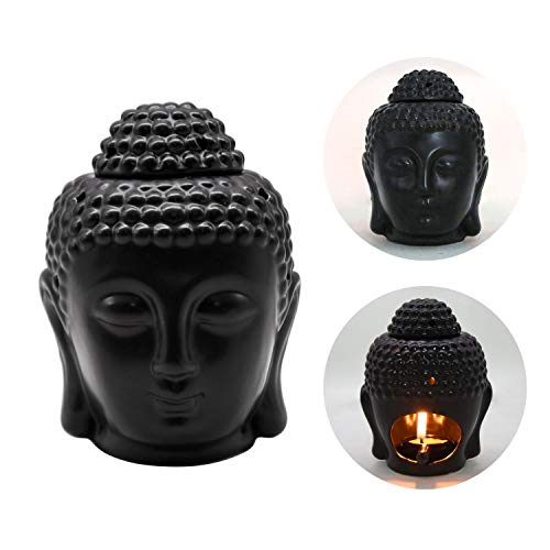Buddha Candle Wax Burner Ceramic Incense Burner Aromatherapy Oil Burner Candle Holder Thai Buddha Head Design Essential Oil Burner Tealight Candle Holders With Spoon For Home Decor #TOP1