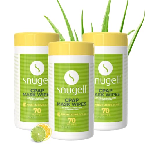 Image of Snugell Fresh Citrus-Scented CPAP Mask Wipes - (3 Canisters,70 Wipes Each) - 100% Soft Cotton - Skin-Safe with Aloe Vera - Lint & Alcohol Free - Perfect for Effective Cleaning of CPAP Equipment