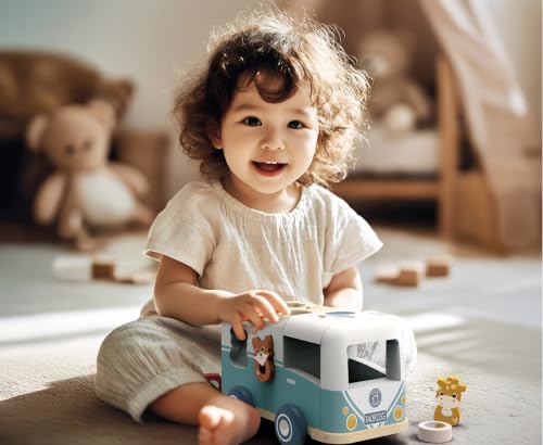Image of SPEEDY MONKEY Wooden Van Shape Sorter for Toddlers 12m+ Vehicle Toy Set | colorful blocks, van vehicle, shape sorter toys for toddlers, imaginative fine motor play, cognitive learning, creative
