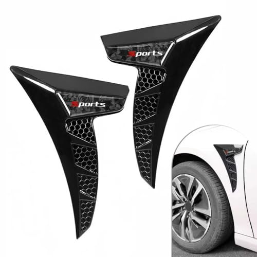Arwrilt 2 PCS Car Fender Side Vents, TPU Shark Gill Side Air Flow Hole Grille with Sports Logo, Cool Personality Fender Vent Trim Covers, Self-Adhesive Spoiler Exterior Decorations for Cars (Black)
