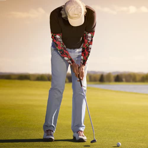 Mangas de braço para homens e mulheres, proteção solar UV caveira rosa, mangas de golfe, manga de co