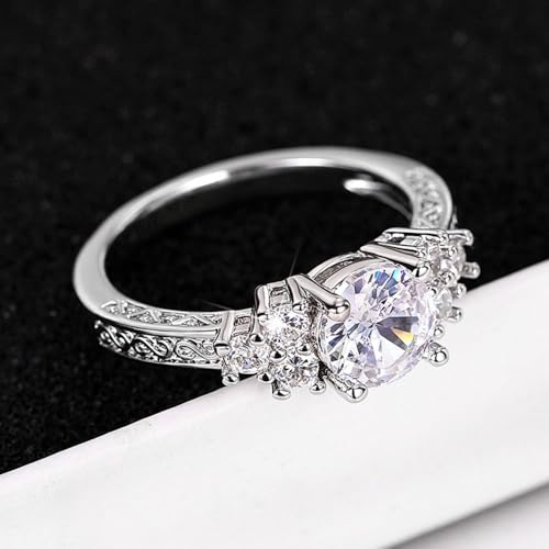 White Gold Plated Luxurious Shiny Round Cubic Zirconia Engagement Rings Wedding Bridal Band Promise Rings Evening Parties Anniversary Valentine's Day Gifts Eternity Bands for Women4