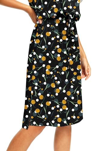 Image of Simier Fariry Women Summer Midi Knee Casual Dress Pocket Hide Belly Short Sleeve Spring Work Travel Teacher Outfit