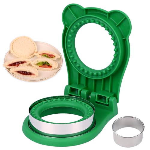 HUAKENER Taglierina e sigillatrice per sandwich, guarnizione a ingranaggi su entrambi i lati, in acciaio inox, per pane e sandwich per bambini, per pranzo e colazione (verde)