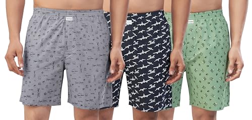 Image of Nermosa Men's Pure Cotton Printed Boxer Shorts - Soft, Breathable, All-Day Comfort (Pack of 3) | Boxers |