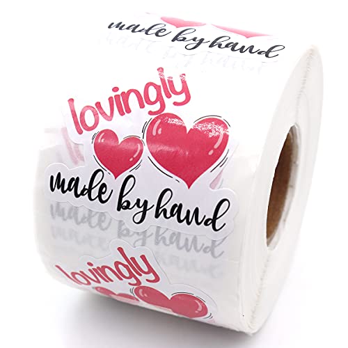 Wailozco 1.5'' Lovingly Made by Hand Stickers, Thank You Stickers,Handmade Stickers,Business Stickers,Envelopes Stickers for Online Retailers, Handmade Goods,Small Business, 500 Labels Per Roll