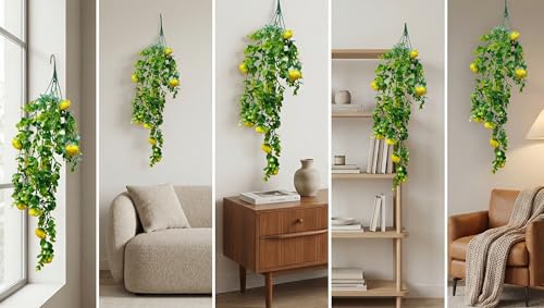 Image of Dekorly 2 Pack Artificial Plants Artificial Hanging Plants Faux Eucalyptus Leaf Greenery Fake Hanging Eucalyptus Plant (Green) (2, Magical Yellow Peony Vines)