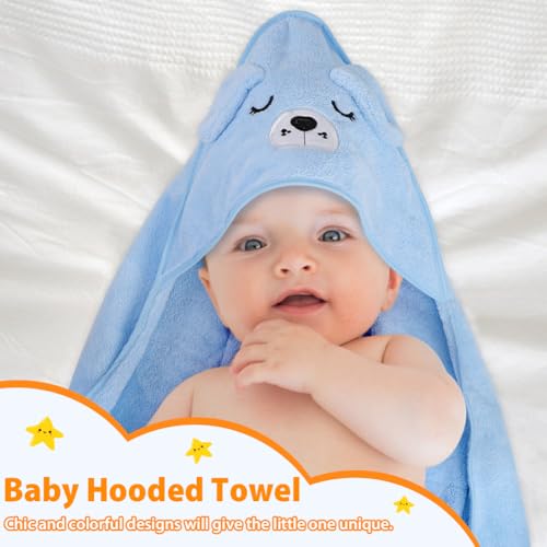 Image of Baby Bath Towel,Ultra Soft Hooded Baby Towel,Toddler Bath Towels with Animal Design,Absorbent Baby Hooded Towel Shower Gifts for Baby Boys Girls,31.5x31.5 inch(Blue Puppy) (Blue Puppy)