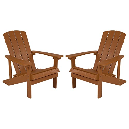 Flash Furniture Charlestown Poly Resin Adirondack Chair - Teak - All Weather - Indoor/Outdoor - Set of 2