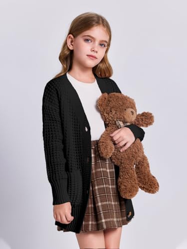 Imily Bela Girls Sweaters Kids Open Front Button Down Knit Cardigans with Pockets3