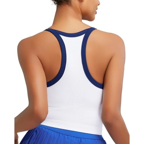 RUNNING GIRL Sports Bras for Women High Support Longline Sports Bra High Impact Workout Tank Tops Yoga Bra with Built in Bras White Medium