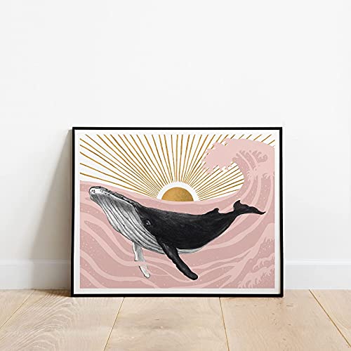 Nautical Wall Decor Whale Art Print Ocean Waves Sunset Sea Water Picture Ocean Life Painting Beach Decor For Kids Room Living Room Nursery Artwork The Great Wave Hokusai Ready To Frame (11X14 In) #TOP4