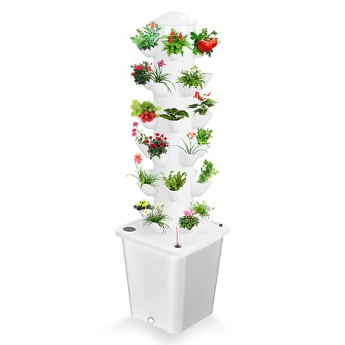 woshapce Hydroponic Growing System 30 Pods 6 Layers Hydroponics Tower Set Garden Hydroponic Tower with 10L Water Tank for Indoor Herbs Fruits and Vegetables Aeroponics Growing Kit (White)