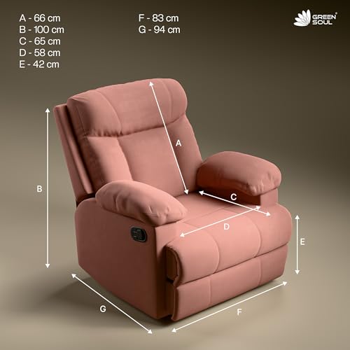 Image of Green Soul Cloud | Single Seater Manual Recliner Sofa | Ultra Soft Suede Fabric | Recline & Relax (R1) | Oversized Leg Rest & Cushioned Lumbar | 1 Year Warranty (Vintage Rose) | DIY Easy Assembly