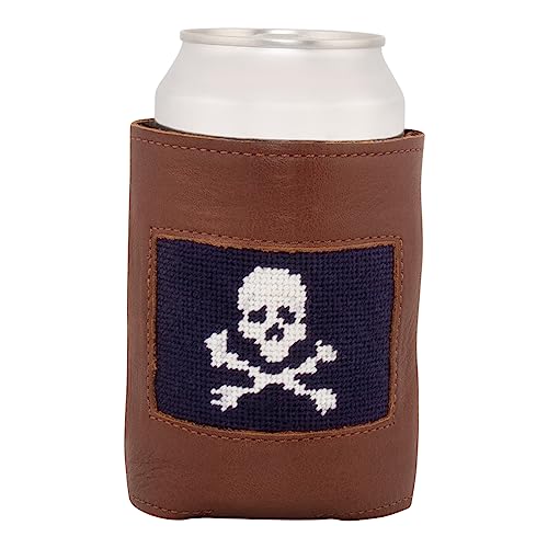 Needlepoint and Full Grain Leather Can Coolers (Skull & Bones)