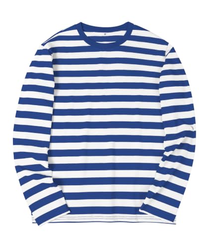 Image of KESIHAN Mens Striped Long Sleeve Shirt Crewneck Casual Basic Stripe Tee | Crewneck long sleeve striped tee with cotton spandex fabric,casual regular fit basic style for daily wear and layering.