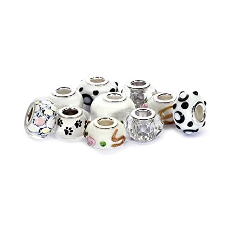 BRCbeads 10Pcs Mix Silver Plate WHITE THEME Murano Lampwork European Glass Crystal Beads Spacers Cover