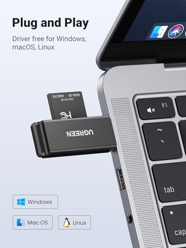 Image of UGREEN SD Memory Card Reader Portable USB 3.0 Dual Slot Flash Adapter Hub for TF, SD, Micro SD, SDXC, SDHC, MMC, RS-MMC, Micro SDXC, Micro SDHC, UHS-I for Mac, Windows, Linux, Chrome, PC, Laptop