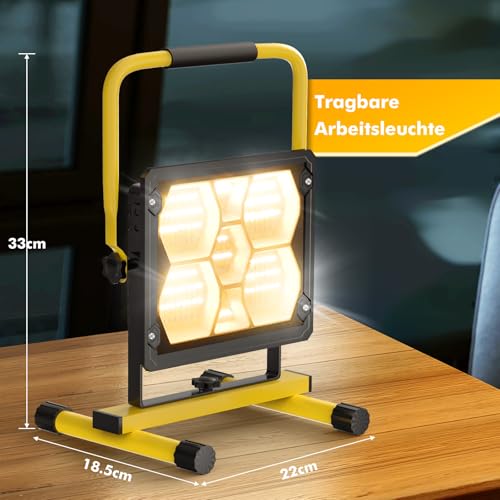LED Baustrahler,100WLED Strahler Akku Arbeitsleuchte,3 Lichtmodi, LED Arbeitsleuchte, IP65 Wasserdicht Tragbar Arbeitsscheinwerfer,für Werkstatt Baustelle Garage Camping Außen Beleuchtung