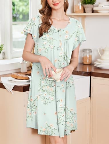 Image of Ekouaer House Dress for Women with Pockets Short Sleeve Moo Moos Plus Size Nightgowns Floral Print Mumu Dresses