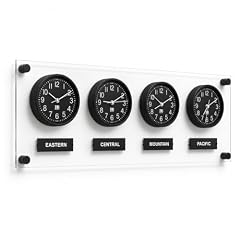 BBHORAIRE Black Time Zone Wall Clock, Silent Quartz Analog World Clock for Home or Office, Battery