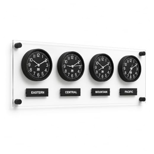 BBHORAIRE Black Time Zone Wall Clock, Silent Quartz Analog World Clock for Home or Office, Battery Operated, 32x12 Inch