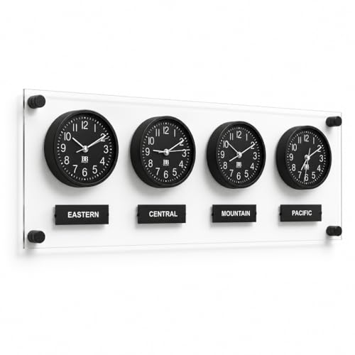 BBHORAIRE Black Time Zone Wall Clock Silent Quartz Analog World Clock for Home or Office Battery Operated 32x12 Inch