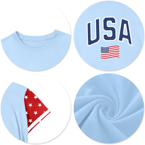 Image of CAZYCHILD Girls 4th of July USA Shirt American Flag Patriotic T-Shirt Independence Day Outfit for Kids 5-14Years
