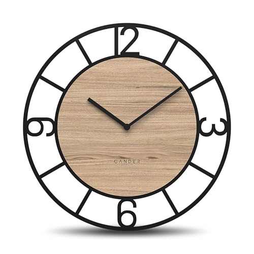 Cander Berlin MNU 2750 Z XXL - Reloj de pared de madera (50 cm, silencioso, aspecto de madera, sin tictac, cocina, salón, analógico, vintage