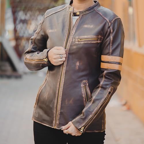 Jild Vintage Café Racer Genuine Leather Jacket Women - Distressed Leather Moto Biker Style Slim Fit Motorcycle Jacket Women3