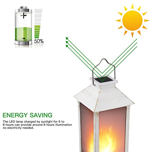 13" Vintage Style Solar Powered Candle Lantern(Metallic Coating,Plastic),Solar Garden Light with Vivid Fire Effect,Outdoor Solar Hanging Lantern,Decorative Candle Lanterns ZKEE (Set of 2) - Image 5